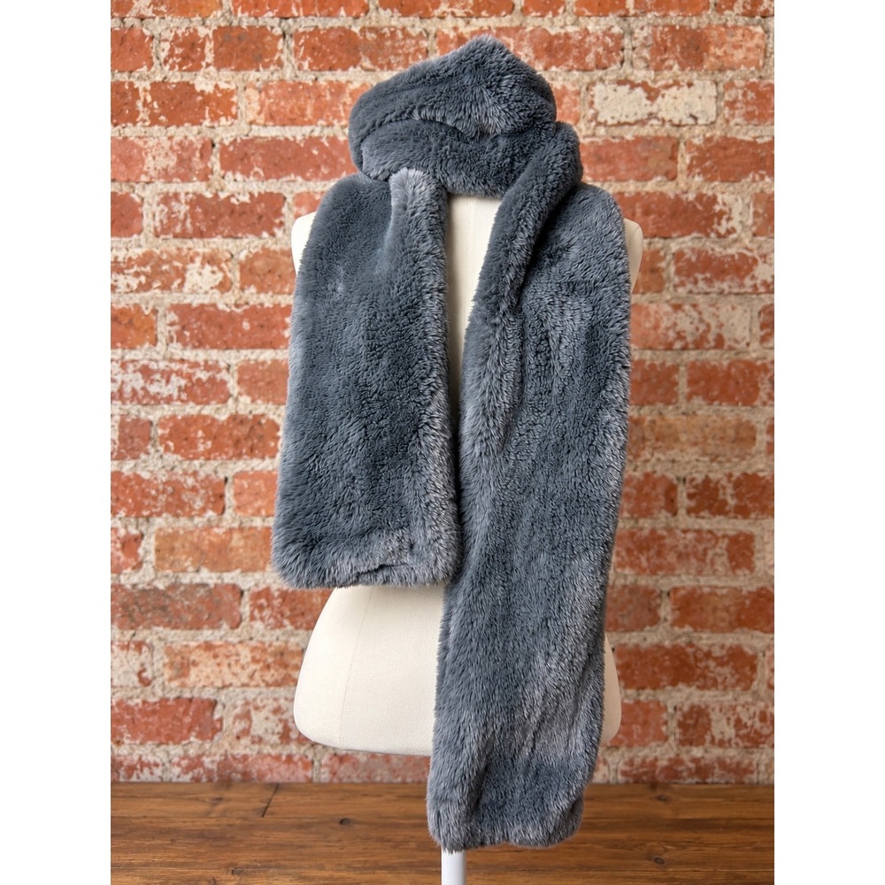 Minky Couture Charcoal Gray Faux Fur Plush Scarf Winter Layering Glam Luxury